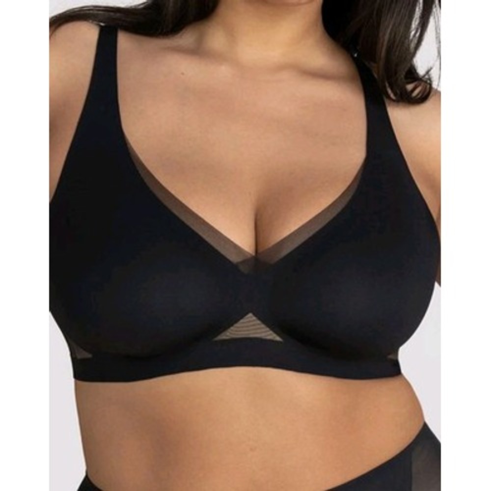 Honeylove Bra Womens 3X CrossOver Wireless Mesh Black Smoothing Bralette